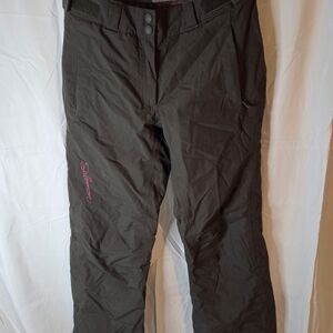 Women's Salomon Charcoal Ski Pants with Pink Detail Zip Pocket Adjustable Waist